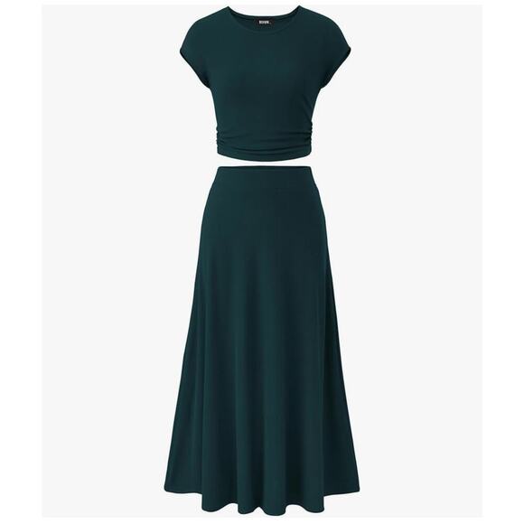 BTFBM Dresses & Skirts - Women's Two-Piece Ribbed Knit Set - Dark Teal Green Size Medium